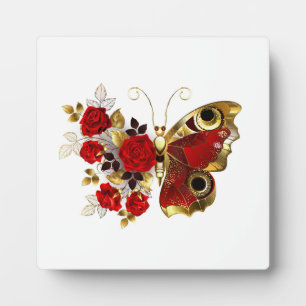 Plaque Photo Papillon de fleurs rouges aux roses rouges