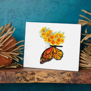 Plaque Photo Papillon Fleur avec Pavot de Californie Jaune