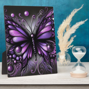 Plaque Photo Papillon gothique blanc violet noir couleur