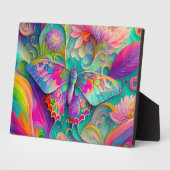 Plaque Photo Papillon psychédélique coloré et fleurs (Côté)