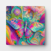 Plaque Photo Papillon psychédélique coloré et fleurs (Devant)