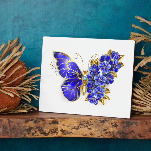 Plaque Photo Papillon saphir à fleurs (Côté)