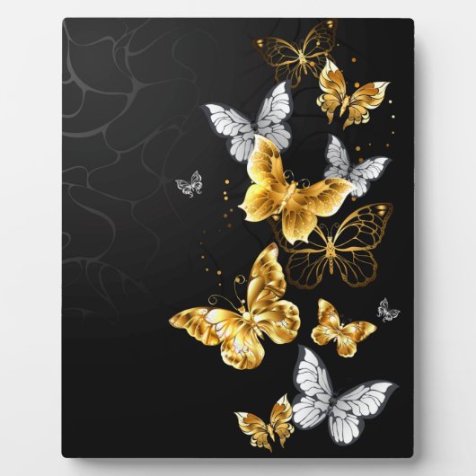 Plaque Photo Papillons blancs et dorés (Devant)