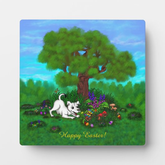 Plaque Photo Pâques - Chiot Capo et Papillon (Devant)