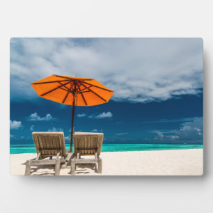 Plaque Photo Parapluie Soleil Sur La Plage De Sandy Maldives