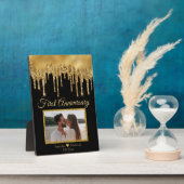 Plaque Photo parties scintillant de goutte d'or noir premier an (Côté)