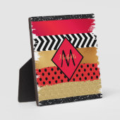 Plaque Photo Parties scintillant rouge Noir Brush Stroke Monogr (Recto)