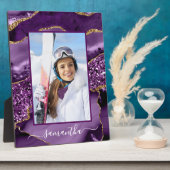 Plaque Photo Parties scintillant violet et or Agate Nom élégant (Côté)