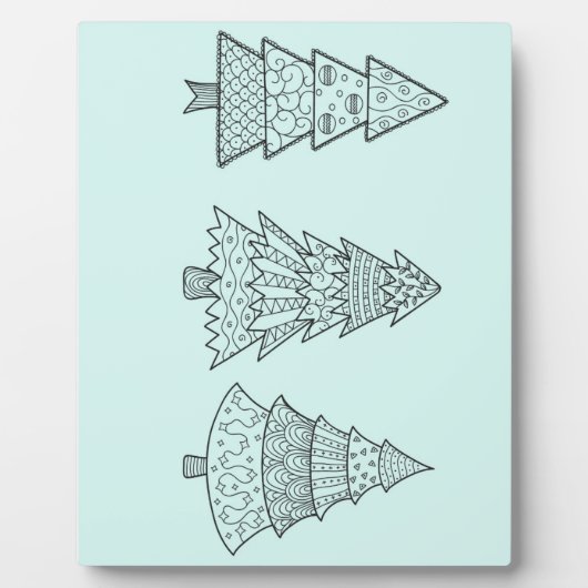 Plaque Photo pastel bleu glacé élégant sapins de Noël (Devant)