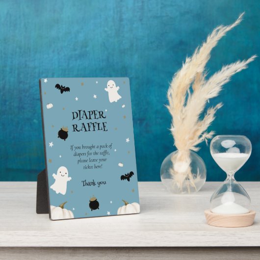 Plaque Photo Pastel Blue Halloween Baby shower Déchets Raffle (Côté)