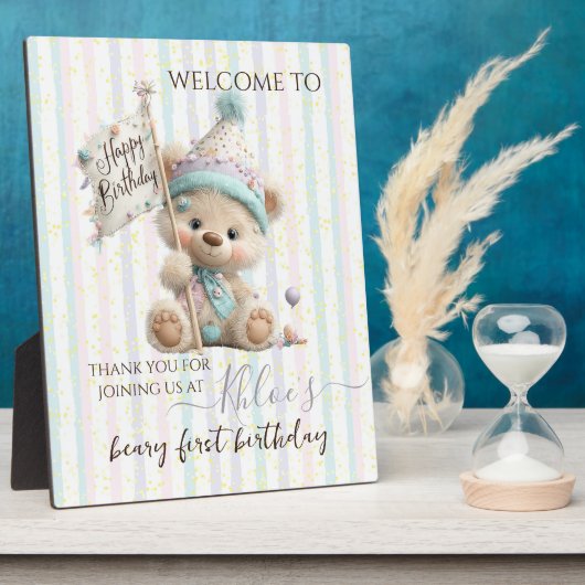 Plaque Photo Pastel Teddy Bear Birthday (Côté)