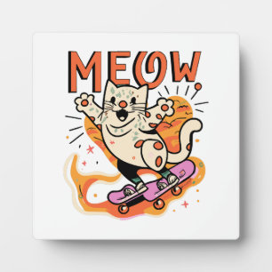 Plaque Photo Patinage de chat Miaou
