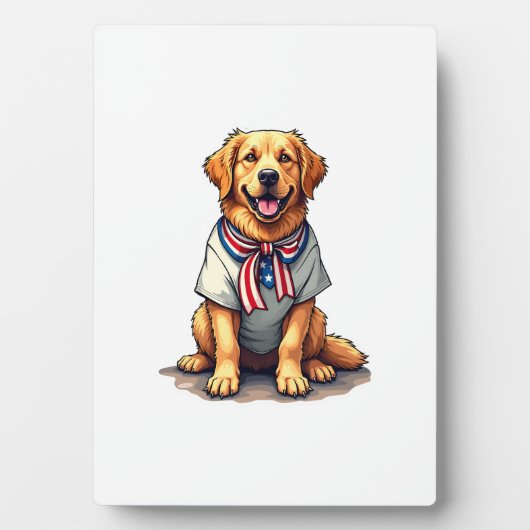 Plaque Photo Patriotic Golden Dog Vintage Engraving Shirt 2 (Devant)