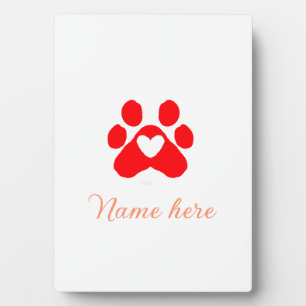 Plaque Photo Patte de chien cœur rouge animal familier ajouter