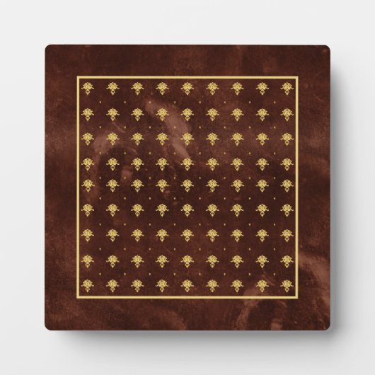Plaque Photo Pattern Leather Brown et Gold Damask (Devant)