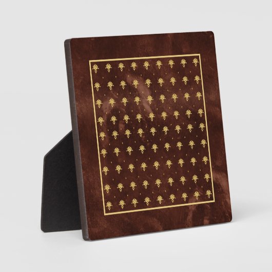 Plaque Photo Pattern Leather Brown et Gold Damask (Recto)