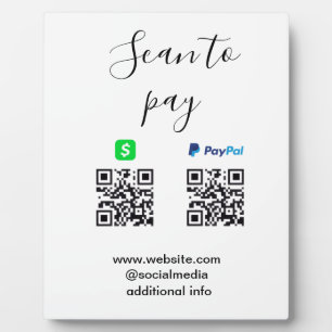 Plaque Photo Paypal Cashapp scan pour payer QR ajouter le nom d