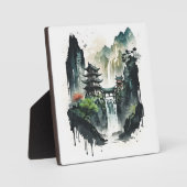 Plaque Photo Paysage antique de l'encre chinoise avec cascade (Recto)
