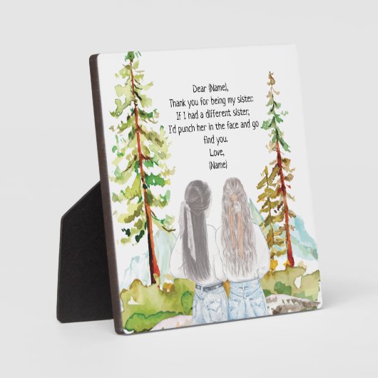 Plaque Photo Paysage aquarelle avec 2 filles message personnali (Recto)