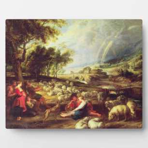 Plaque Photo Paysage avec arc-en-ciel (huile sur toile)
