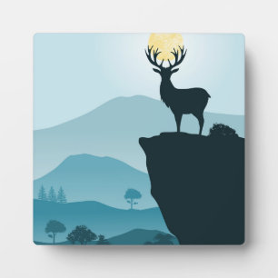 Plaque Photo Paysage des cerfs et des montagnes