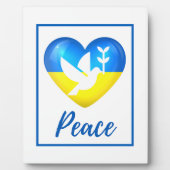 Plaque Photo Peace Dove Ukraine Drapeau de coeur Tablette (Devant)