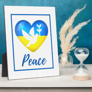 Plaque Photo Peace Dove Ukraine Drapeau de coeur Tablette
