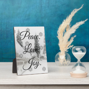 Plaque Photo Peace Love Joy   Noir et blanc Snowfall Noël