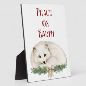 Plaque Photo Peace on Earth White Fox Holiday Tablett (Côté)
