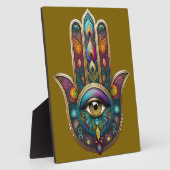 Plaque Photo Peacock Colors Hamsa w/ Gold Third Eye (Côté)