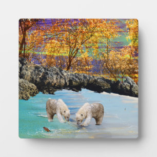 Plaque Photo Pêche des jeunes ours polaires,