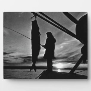 Plaque Photo Pêche vintage USA Alaska hydravion 1970