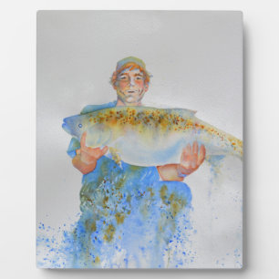 Plaque Photo Pêcheur peinture d'aquarelle cadeau de pêche pour