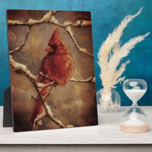 Plaque Photo Peinture à l'huile d'oiseau Cardinal Rouge – Branc