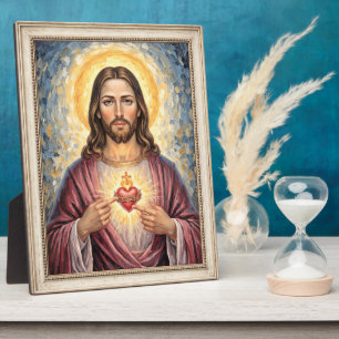 Plaque Photo Peinture à l'impasto encadrée or Jésus Sacré-Cœur