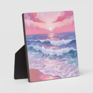 Plaque Photo Peinture artistique de la plage océanique rose