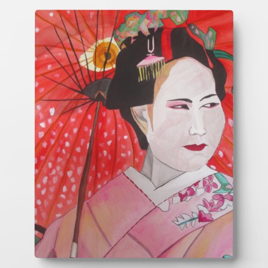 Plaque Photo Peinture originale d'une geisha avec un parapluie  (Devant)