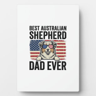 Plaque Photo Père Australian Shepherd Patriotique Vintage