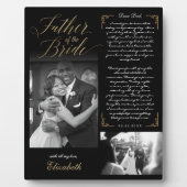 Plaque Photo Père de la mariée | Black Gold Message & Photo (Devant)