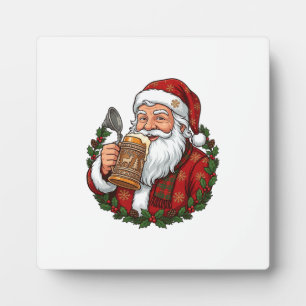 Plaque Photo Père Noël de Noël tenant un verre de bière