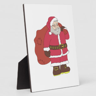Plaque Photo Père Noël en rouge avec sac de cadeaux et lunettes