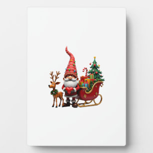 Plaque Photo Père Noël Gnome Lumière de Noël Chevauchant le Tra