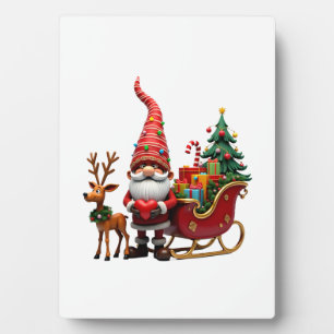Plaque Photo Père Noël Gnome Lumière de Noël Chevauchant le Tra