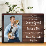 Plaque Photo Personnalisé Animaux de compagnie Photo Fête des p<br><div class="desc">"N'importe quel homme peut être un père, mais il faut quelqu'un de spécial pour être Ton père de chien !" Cette Fête des pères donne à papa une jolie plaque photo personnalisée de son meilleur ami. Personnalisez avec le nom du chien et la photo préférée. Cette plaque de fête des...</div>