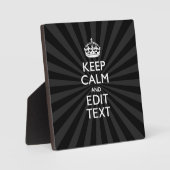 Plaque Photo Personnalisé KEEP CALM Votre texte Black Sunburst (Recto)