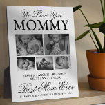 Plaque Photo Personnalisé Meilleure maman Jamais Photo Collage<br><div class="desc">Plaque photo de jour de mère élégante avec 5 photos de vos beaux enfants, le texte "nous t'aimons maman", les noms des enfants, et un autre mignon dicton qui dit "meilleure maman jamais, si je sais ce qu'est l'amour, c'est à cause de toi". Tout le texte est entièrement modifiable afin...</div>