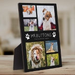Plaque Photo Personnalisé Moderne Nom de l'animal Photo Collage<br><div class="desc">Plaque photo simple et moderne avec vos photos préférées de votre bébé en fourrure dans un collage photo minimaliste avec nom et message personnalisés aux côtés des empreintes de pattes. C'est la version noire.</div>