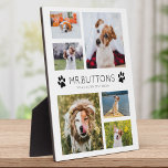 Plaque Photo Personnalisé Moderne Nom de l'animal Photo Collage<br><div class="desc">Plaque photo simple et moderne avec vos photos préférées de votre bébé en fourrure dans un collage photo minimaliste avec nom et message personnalisés aux côtés des empreintes de pattes. C'est la version noire.</div>