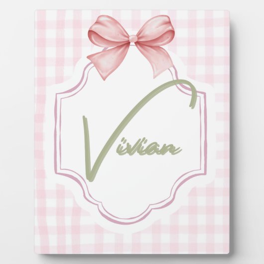 Plaque Photo Personnalisé Vivian Baby Girl Nursery Bow&En vichy (Devant)