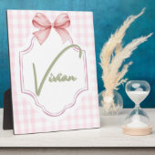 Plaque Photo Personnalisé Vivian Baby Girl Nursery Bow&En vichy (Côté)